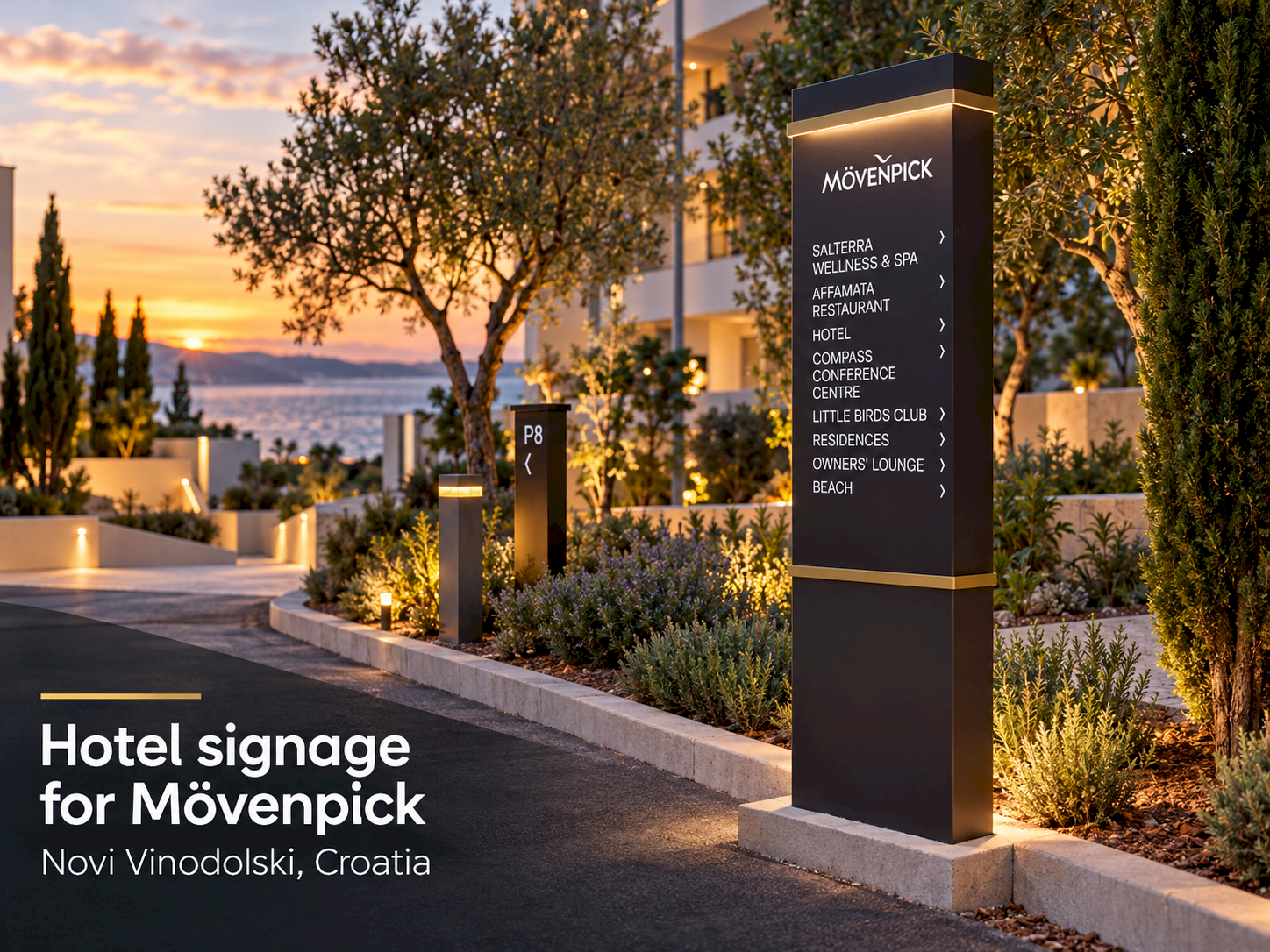 Mövenpick Novi Vinodolski – hotel signage and illuminated totems